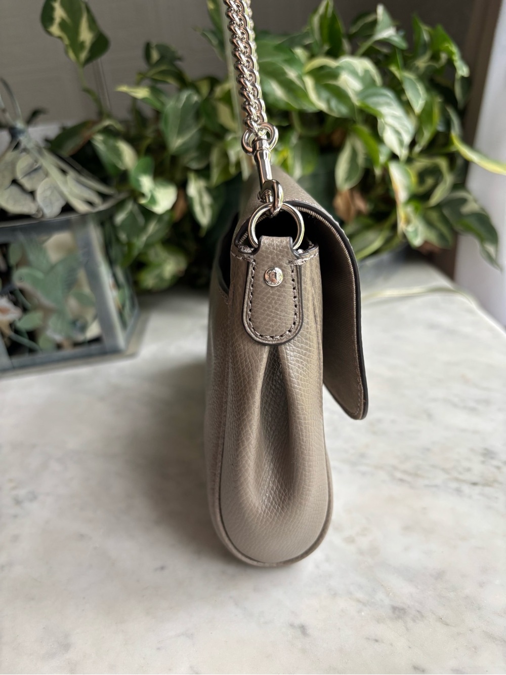 Coach Taupe Leather Clutch/Shoulder Bag with Turn-Lock Closure and Two Straps - Picture 7 of 12